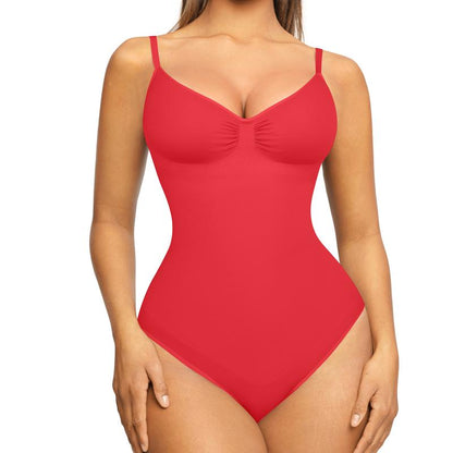 Shapellx Seamless One-Piece Tummy Tucking Bodysuit Comfort Sleeveless Tops Shapewear for Women Soft V Neck Simple Comfy Sculpting Snatched Waistline
