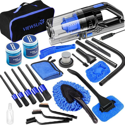 Viewsun 17Pcs Car Cleaning Kit, Pink Car Interior Detailing Kit with High Power Handheld Vacuum, Detailing Brush Set, Windshield Cleaner, Cleaning Gel, Complete Auto Accessories for Women Gift