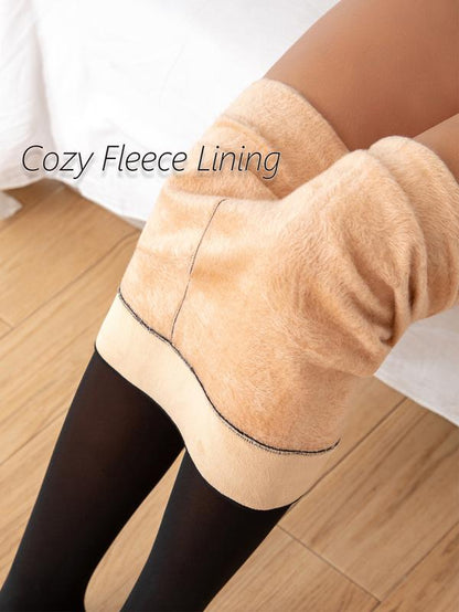 OUFALI One-Seam & 4 Shades Fleece Lined Tights Women Sheer Black Fleece Pantyhose Winter Warm Thermal Fake Translucent Leggings Closed Foot