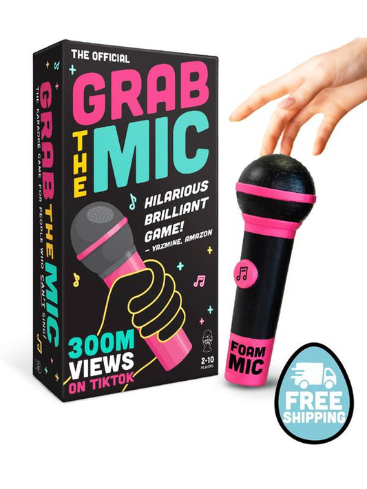 Grab the Mic Karaoke-Style Game with Foam Microphone 125 Word Cards Game Board Player Tokens & Easy Instructions for Non-Singers