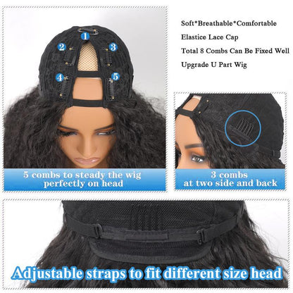 New Afro V Part with Curly in the End Wig Kinky Synthetic Hair Texture with Unique Bouncy Curls in the End 20 Inch Soft Curly Full Hair V Part Wigs Synthetic for Black Women No Leave Out Clip in Half Wig