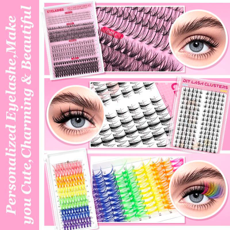 Individual False Eyelashes with Tools, 1 Set DIY Eyelash Extensions Includes Natural to Thick Styles, Self Grafting Curl Cluster Lashes Kit, Volume False Eyelashes for Eye Makeup Enhancement, Cosmetic Accessories Gift Set #TOP PICKS