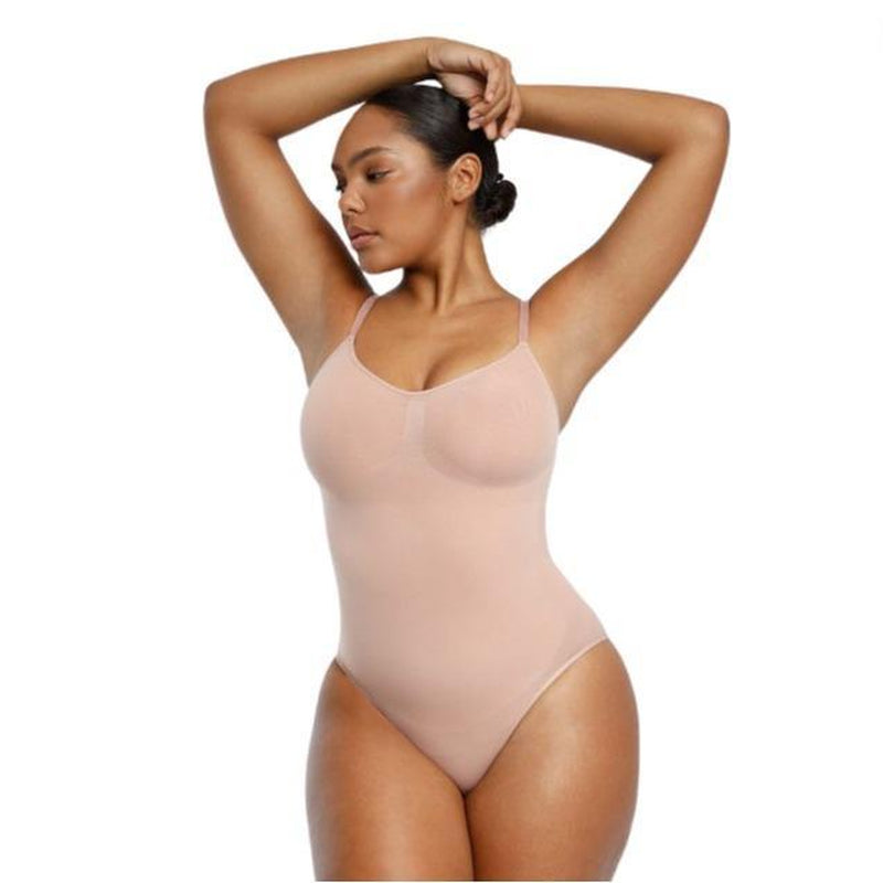 Shapellx Seamless One-Piece Tummy Tucking Bodysuit Comfort Sleeveless Tops Shapewear for Women Soft V Neck Simple Comfy Sculpting Snatched Waistline