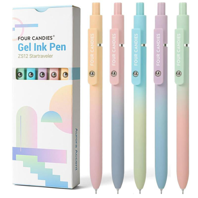 Four Candies 12PCS Pastel Gel Ink Pen Set with Case, Cute Retractable 0.5Mm Fine Point 11PCS Black Ink Pens with 1PCS Highlighter, Aesthetic Pens for School, Student Note Taking, Writing, Office Supplies