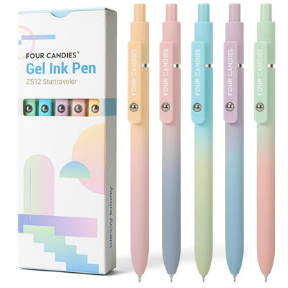 Four Candies 12PCS Pastel Gel Ink Pen Set with Case, Cute Retractable 0.5Mm Fine Point 11PCS Black Ink Pens with 1PCS Highlighter, Aesthetic Pens for School, Student Note Taking, Writing, Office Supplies