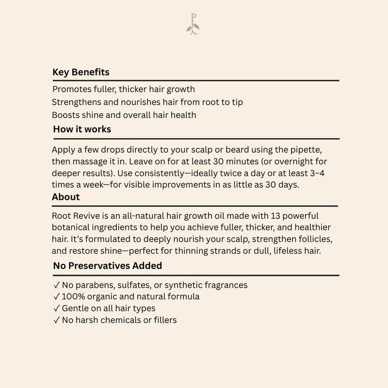 Root Revive Organic Hair Growth Oil with Castor Oil, Pumpkin Seed Oil, and More - Daily Haircare Natural Hair