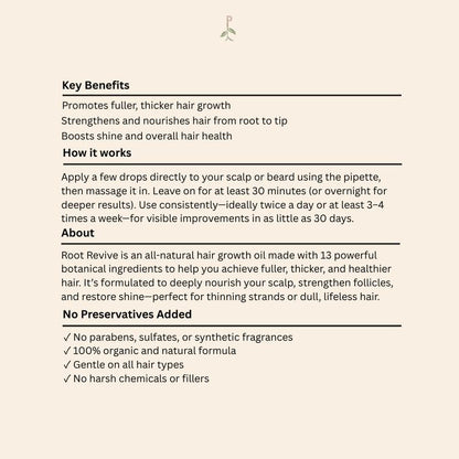 Root Revive Organic Hair Growth Oil with Castor Oil, Pumpkin Seed Oil, and More - Daily Haircare Natural Hair