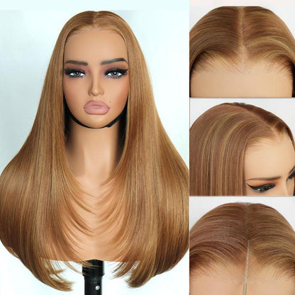 Ua Hair Glueless Synthetic Layered Cut 9X7 Lace Front Wig Wear and Go Pre Plucked Pre Cut Straight Wig Vivid Self Growing Clean Hairline with Tiny Knots Heat Resistant Premium Fiber