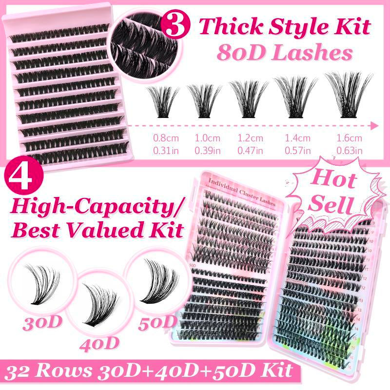 Individual False Eyelashes with Tools, 1 Set DIY Eyelash Extensions Includes Natural to Thick Styles, Self Grafting Curl Cluster Lashes Kit, Volume False Eyelashes for Eye Makeup Enhancement, Cosmetic Accessories Gift Set #TOP PICKS