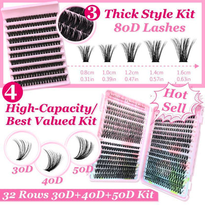 Individual False Eyelashes with Tools, 1 Set DIY Eyelash Extensions Includes Natural to Thick Styles, Self Grafting Curl Cluster Lashes Kit, Volume False Eyelashes for Eye Makeup Enhancement, Cosmetic Accessories Gift Set #TOP PICKS