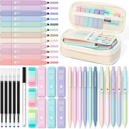 Four Candies 12PCS Pastel Gel Ink Pen Set with Case, Cute Retractable 0.5Mm Fine Point 11PCS Black Ink Pens with 1PCS Highlighter, Aesthetic Pens for School, Student Note Taking, Writing, Office Supplies