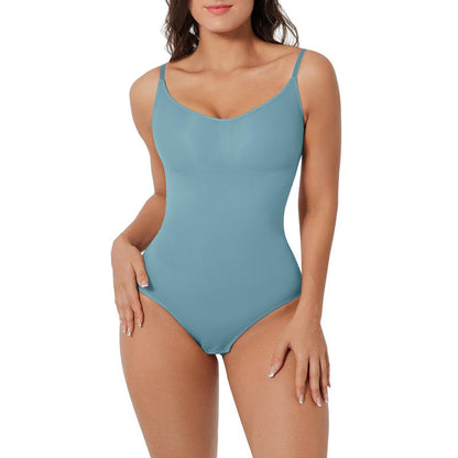 Shapellx Seamless One-Piece Tummy Tucking Bodysuit Comfort Sleeveless Tops Shapewear for Women Soft V Neck Simple Comfy Sculpting Snatched Waistline