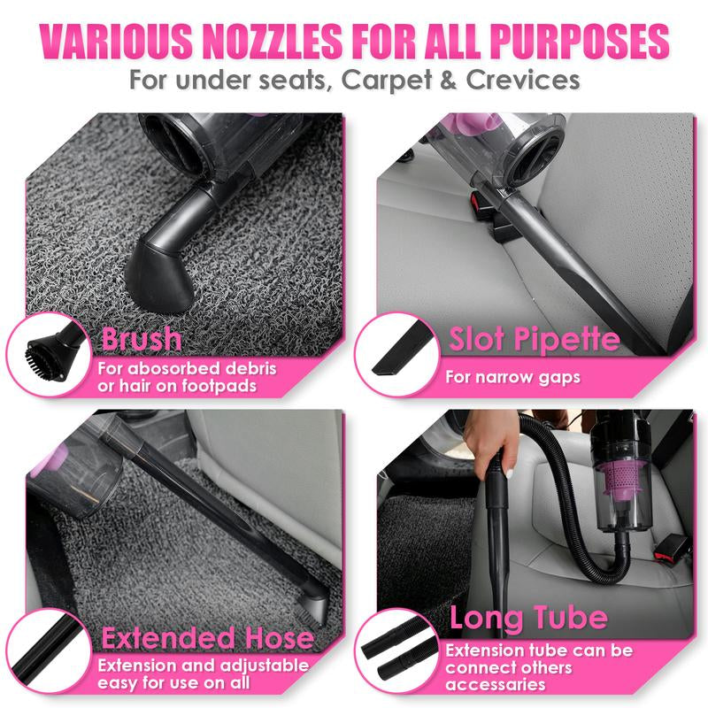 Viewsun 17Pcs Car Cleaning Kit, Pink Car Interior Detailing Kit with High Power Handheld Vacuum, Detailing Brush Set, Windshield Cleaner, Cleaning Gel, Complete Auto Accessories for Women Gift