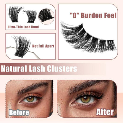 HOHADBR Fairy Lash Clusters Kit Natural Individual Lashes Wispy Eyelash Extensions 10-16Mm Lash Extension Kit Lash Bond and Seal Waterproof, Lash Applicator, Thick False Eyelashes Kit