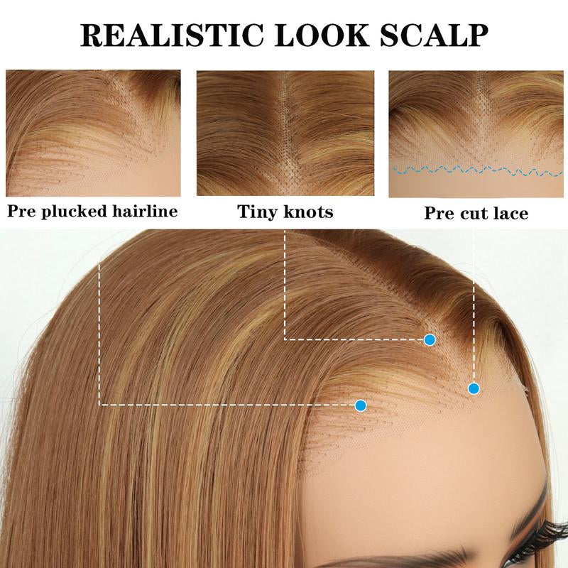 Ua Hair Glueless Synthetic Layered Cut 9X7 Lace Front Wig Wear and Go Pre Plucked Pre Cut Straight Wig Vivid Self Growing Clean Hairline with Tiny Knots Heat Resistant Premium Fiber