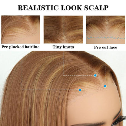 Ua Hair Glueless Synthetic Layered Cut 9X7 Lace Front Wig Wear and Go Pre Plucked Pre Cut Straight Wig Vivid Self Growing Clean Hairline with Tiny Knots Heat Resistant Premium Fiber