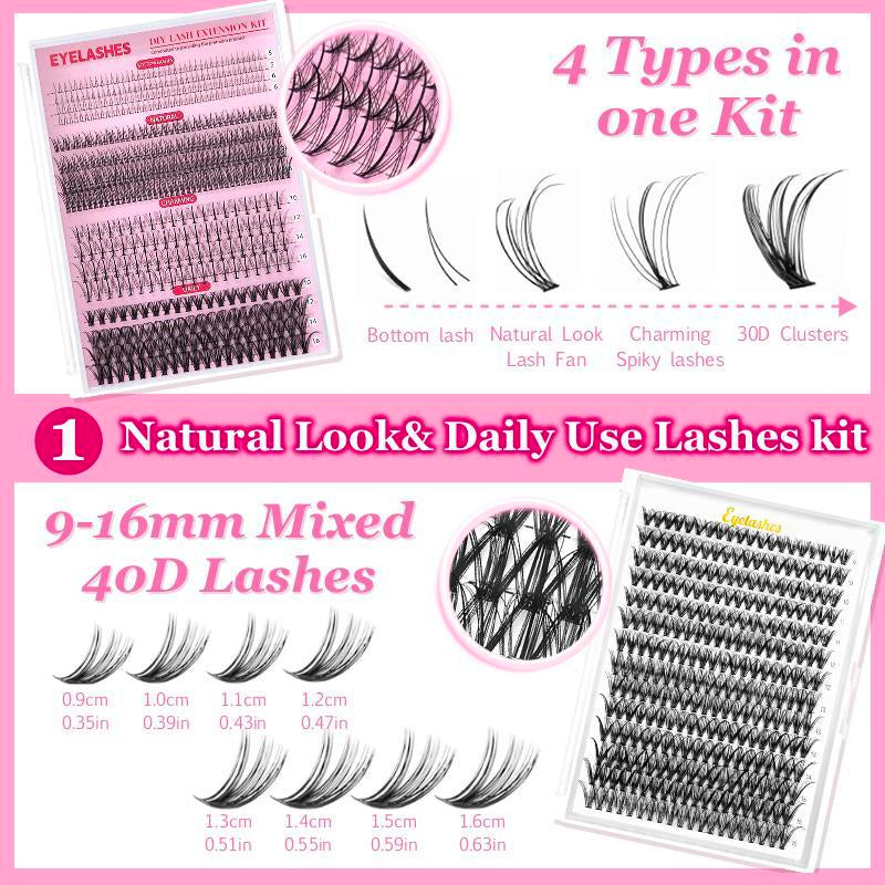 Individual False Eyelashes with Tools, 1 Set DIY Eyelash Extensions Includes Natural to Thick Styles, Self Grafting Curl Cluster Lashes Kit, Volume False Eyelashes for Eye Makeup Enhancement, Cosmetic Accessories Gift Set #TOP PICKS
