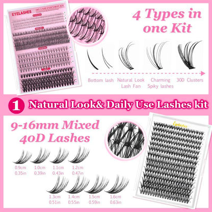 Individual False Eyelashes with Tools, 1 Set DIY Eyelash Extensions Includes Natural to Thick Styles, Self Grafting Curl Cluster Lashes Kit, Volume False Eyelashes for Eye Makeup Enhancement, Cosmetic Accessories Gift Set #TOP PICKS