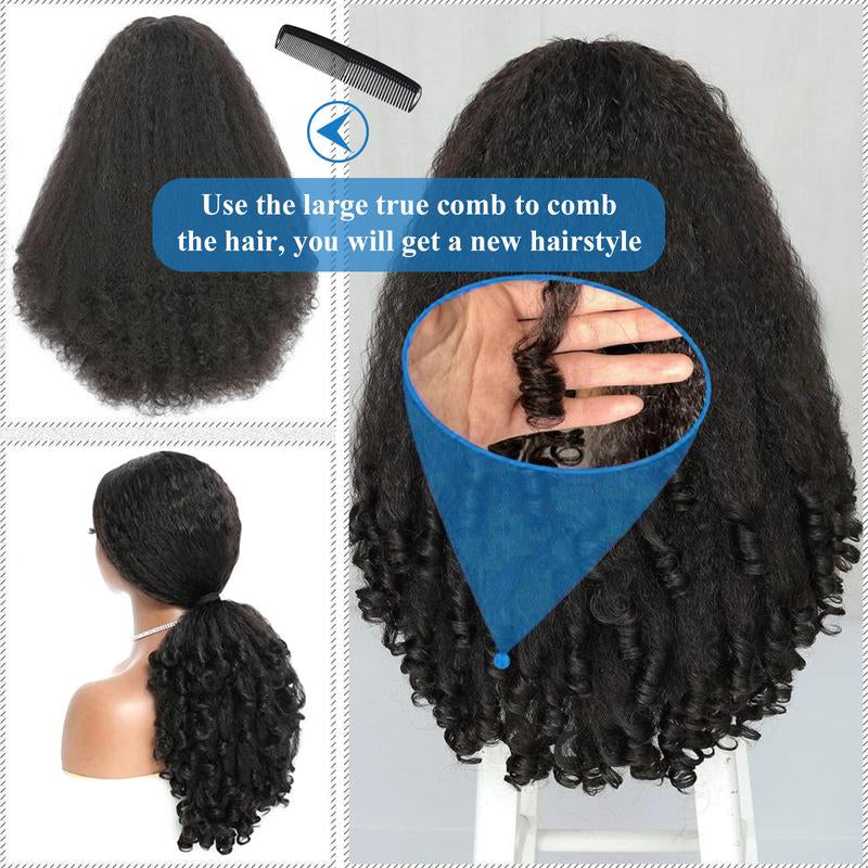 New Afro V Part with Curly in the End Wig Kinky Synthetic Hair Texture with Unique Bouncy Curls in the End 20 Inch Soft Curly Full Hair V Part Wigs Synthetic for Black Women No Leave Out Clip in Half Wig