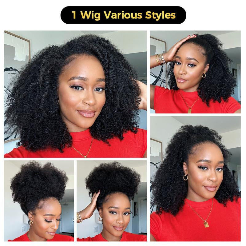 [3 in 1 Half Wig] OQ HAIR Afro Curly Wear Go Glueless Half Wig 180% 250% Density Upgrade with Drawstring Cap Invisible Hairline Human Hair Wigs Beginner Friendly #Outdoorfun