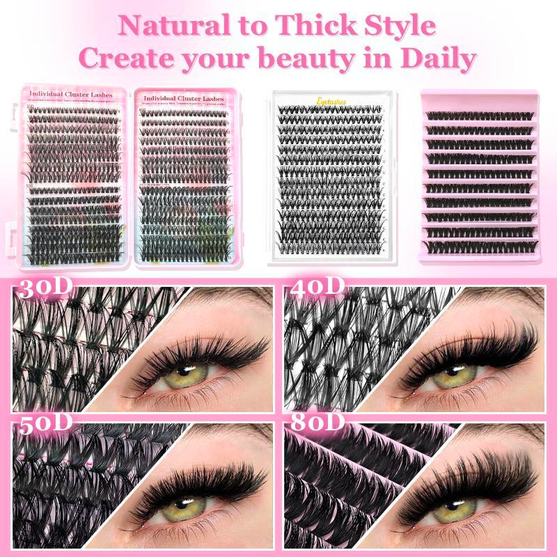 Individual False Eyelashes with Tools, 1 Set DIY Eyelash Extensions Includes Natural to Thick Styles, Self Grafting Curl Cluster Lashes Kit, Volume False Eyelashes for Eye Makeup Enhancement, Cosmetic Accessories Gift Set #TOP PICKS