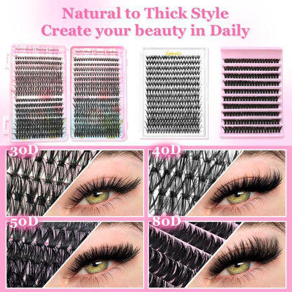 Individual False Eyelashes with Tools, 1 Set DIY Eyelash Extensions Includes Natural to Thick Styles, Self Grafting Curl Cluster Lashes Kit, Volume False Eyelashes for Eye Makeup Enhancement, Cosmetic Accessories Gift Set #TOP PICKS