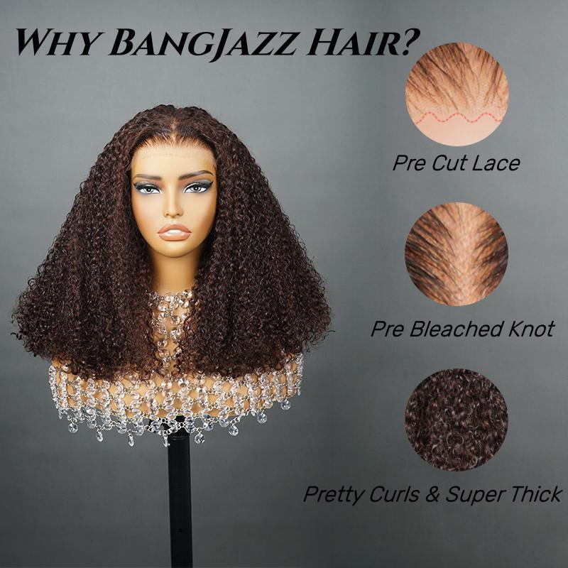 【20”Only $87.99】BANGJAZZ Short Kinky Curly Ready to Wear Glueless Wigs Pre Cut Lace Bleached Konts Closure Wigs Human Hair Wig Lace Front Wigs Pre Plucked for Women #Fallfreshness