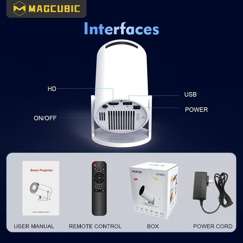 [US Warehouse] Magcubic Hy300Pro Projector 290ANSI Dual Wifi6 4K 1080P Decoding Auto Keystone Correction Wireless BT5.4 130"Screen 1280*720P Android 11 Built-In Speaker Allwinner H713 180° Rotatable Mini Portable Home Cinema Outdoor Video Audio Device