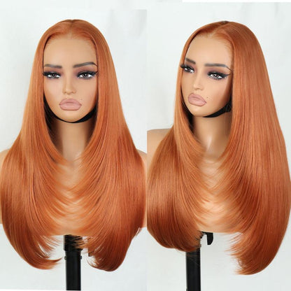 Ua Hair Glueless Synthetic Layered Cut 9X7 Lace Front Wig Wear and Go Pre Plucked Pre Cut Straight Wig Vivid Self Growing Clean Hairline with Tiny Knots Heat Resistant Premium Fiber