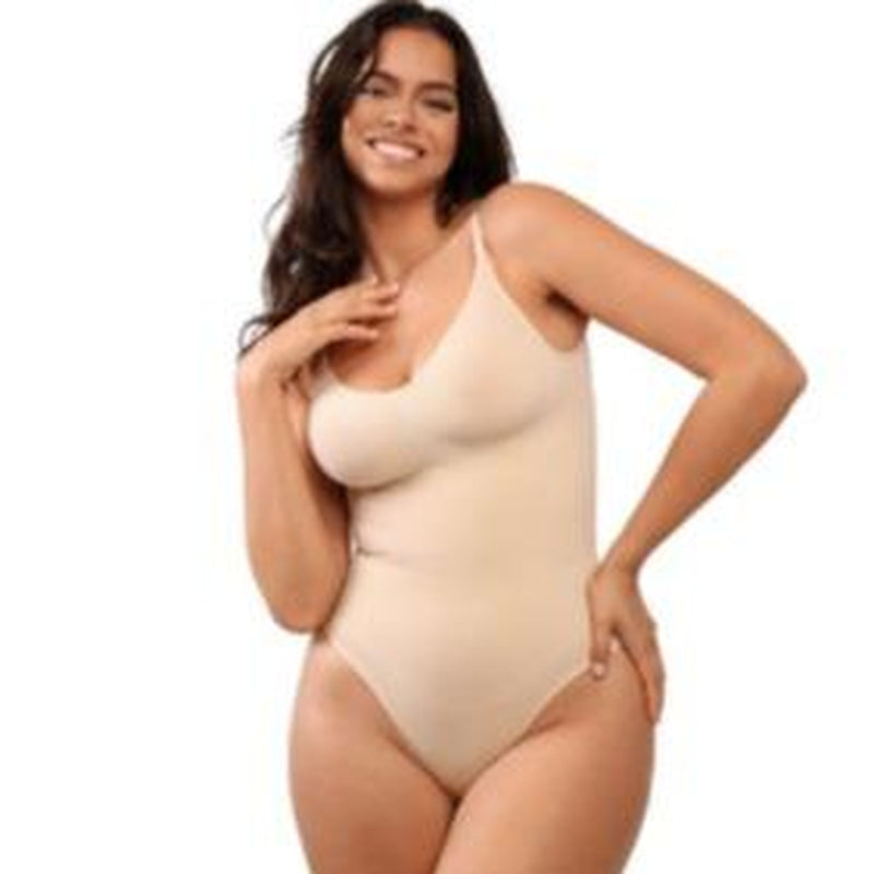 Shapellx Seamless One-Piece Tummy Tucking Bodysuit Comfort Sleeveless Tops Shapewear for Women Soft V Neck Simple Comfy Sculpting Snatched Waistline