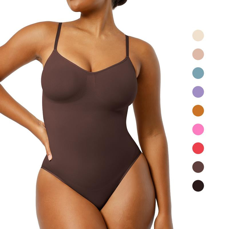 Shapellx Seamless One-Piece Tummy Tucking Bodysuit Comfort Sleeveless Tops Shapewear for Women Soft V Neck Simple Comfy Sculpting Snatched Waistline
