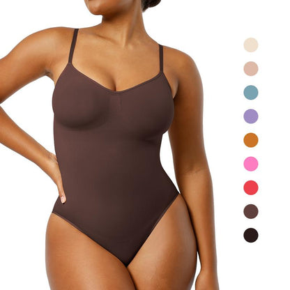 Shapellx Seamless One-Piece Tummy Tucking Bodysuit Comfort Sleeveless Tops Shapewear for Women Soft V Neck Simple Comfy Sculpting Snatched Waistline