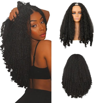 New Afro V Part with Curly in the End Wig Kinky Synthetic Hair Texture with Unique Bouncy Curls in the End 20 Inch Soft Curly Full Hair V Part Wigs Synthetic for Black Women No Leave Out Clip in Half Wig