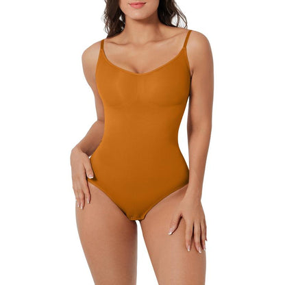 Shapellx Seamless One-Piece Tummy Tucking Bodysuit Comfort Sleeveless Tops Shapewear for Women Soft V Neck Simple Comfy Sculpting Snatched Waistline