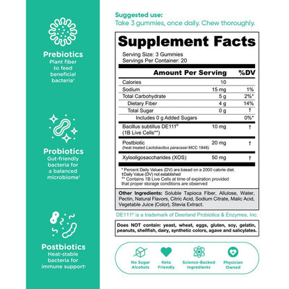 Goli Zero Sugar World'S First 3-In-1 Pre, Post, Probiotic Gummies - Gluten Free, Vegan, Non-Gmo, & Gelatin-Free.