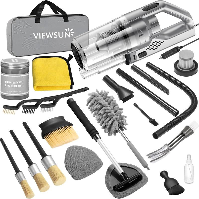 Viewsun 17Pcs Car Cleaning Kit, Pink Car Interior Detailing Kit with High Power Handheld Vacuum, Detailing Brush Set, Windshield Cleaner, Cleaning Gel, Complete Auto Accessories for Women Gift