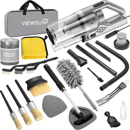 Viewsun 17Pcs Car Cleaning Kit, Pink Car Interior Detailing Kit with High Power Handheld Vacuum, Detailing Brush Set, Windshield Cleaner, Cleaning Gel, Complete Auto Accessories for Women Gift