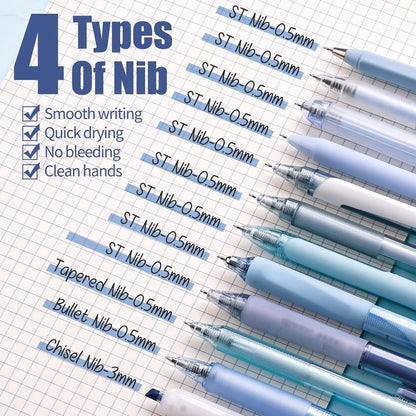 Four Candies 12PCS Pastel Gel Ink Pen Set with Case, Cute Retractable 0.5Mm Fine Point 11PCS Black Ink Pens with 1PCS Highlighter, Aesthetic Pens for School, Student Note Taking, Writing, Office Supplies