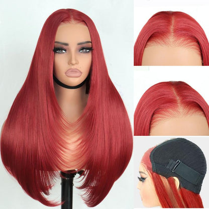 Ua Hair Glueless Synthetic Layered Cut 9X7 Lace Front Wig Wear and Go Pre Plucked Pre Cut Straight Wig Vivid Self Growing Clean Hairline with Tiny Knots Heat Resistant Premium Fiber