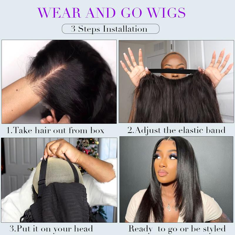 Ua Hair Glueless Synthetic Layered Cut 9X7 Lace Front Wig Wear and Go Pre Plucked Pre Cut Straight Wig Vivid Self Growing Clean Hairline with Tiny Knots Heat Resistant Premium Fiber