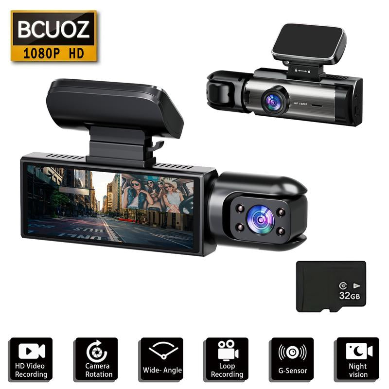 BCUOZ Full HD 1080P Dual Camera Dash Cam with IR Night Vision G-Sensor 3.16" IPS Screen Loop Recording Car Driving Recorder for Safety & Evidence