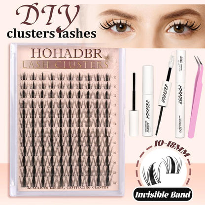 HOHADBR Fairy Lash Clusters Kit Natural Individual Lashes Wispy Eyelash Extensions 10-16Mm Lash Extension Kit Lash Bond and Seal Waterproof, Lash Applicator, Thick False Eyelashes Kit