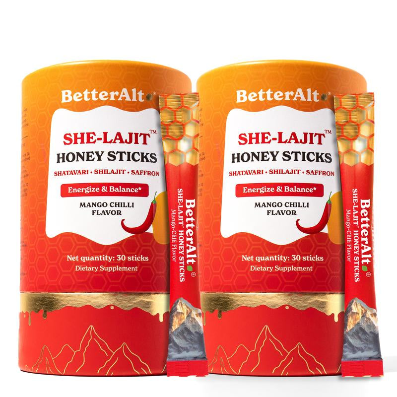 Women Multi-Mineral Honey Sticks | Betteralt She-Lajit Strawberry Flavor | Shilajit, Shatavari & Saffron | Hormonal Balance & Energy - 30 Honey Packs