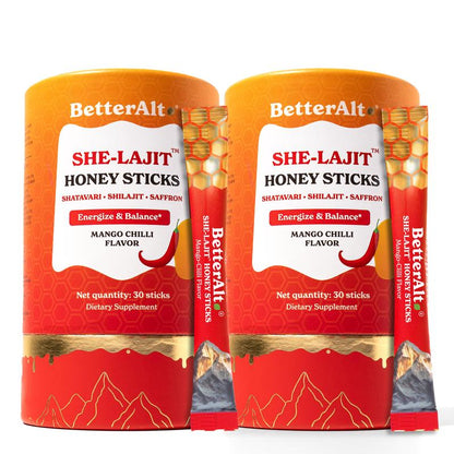 Women Multi-Mineral Honey Sticks | Betteralt She-Lajit Strawberry Flavor | Shilajit, Shatavari & Saffron | Hormonal Balance & Energy - 30 Honey Packs