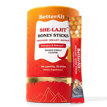 Women Multi-Mineral Honey Sticks | Betteralt She-Lajit Strawberry Flavor | Shilajit, Shatavari & Saffron | Hormonal Balance & Energy - 30 Honey Packs