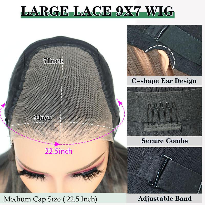 Ua Hair Glueless Synthetic Layered Cut 9X7 Lace Front Wig Wear and Go Pre Plucked Pre Cut Straight Wig Vivid Self Growing Clean Hairline with Tiny Knots Heat Resistant Premium Fiber