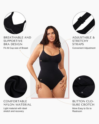 Shapellx Seamless One-Piece Tummy Tucking Bodysuit Comfort Sleeveless Tops Shapewear for Women Soft V Neck Simple Comfy Sculpting Snatched Waistline