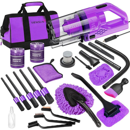 Viewsun 17Pcs Car Cleaning Kit, Pink Car Interior Detailing Kit with High Power Handheld Vacuum, Detailing Brush Set, Windshield Cleaner, Cleaning Gel, Complete Auto Accessories for Women Gift