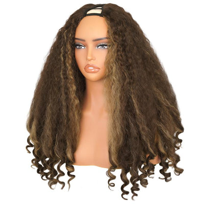 New Afro V Part with Curly in the End Wig Kinky Synthetic Hair Texture with Unique Bouncy Curls in the End 20 Inch Soft Curly Full Hair V Part Wigs Synthetic for Black Women No Leave Out Clip in Half Wig