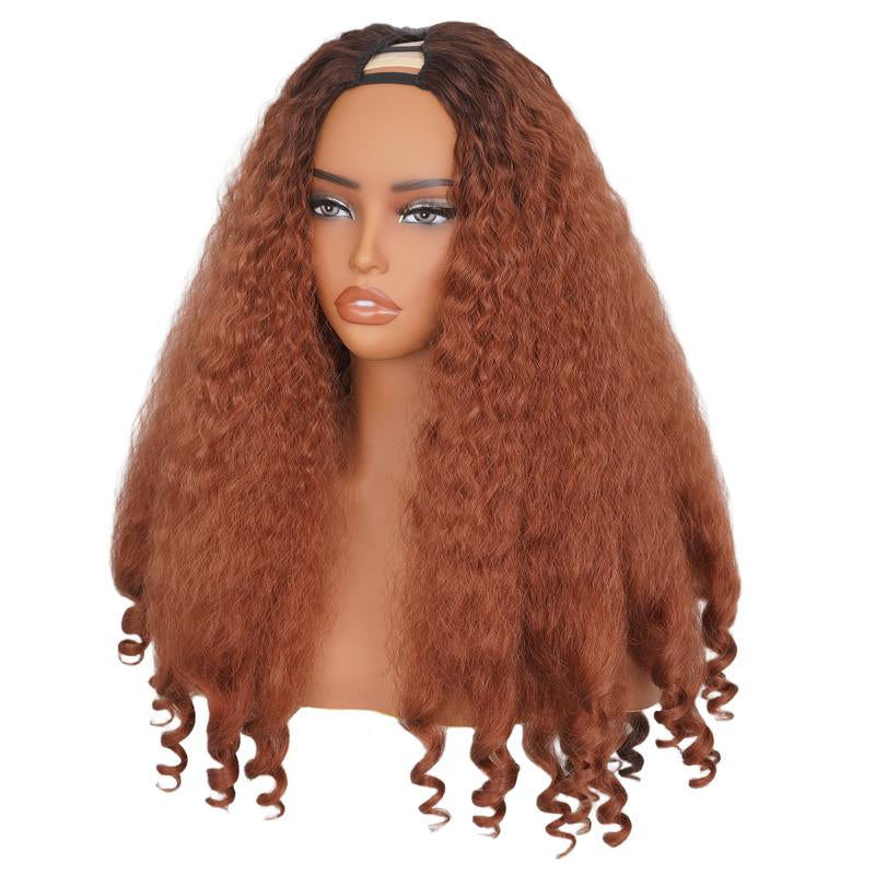 New Afro V Part with Curly in the End Wig Kinky Synthetic Hair Texture with Unique Bouncy Curls in the End 20 Inch Soft Curly Full Hair V Part Wigs Synthetic for Black Women No Leave Out Clip in Half Wig